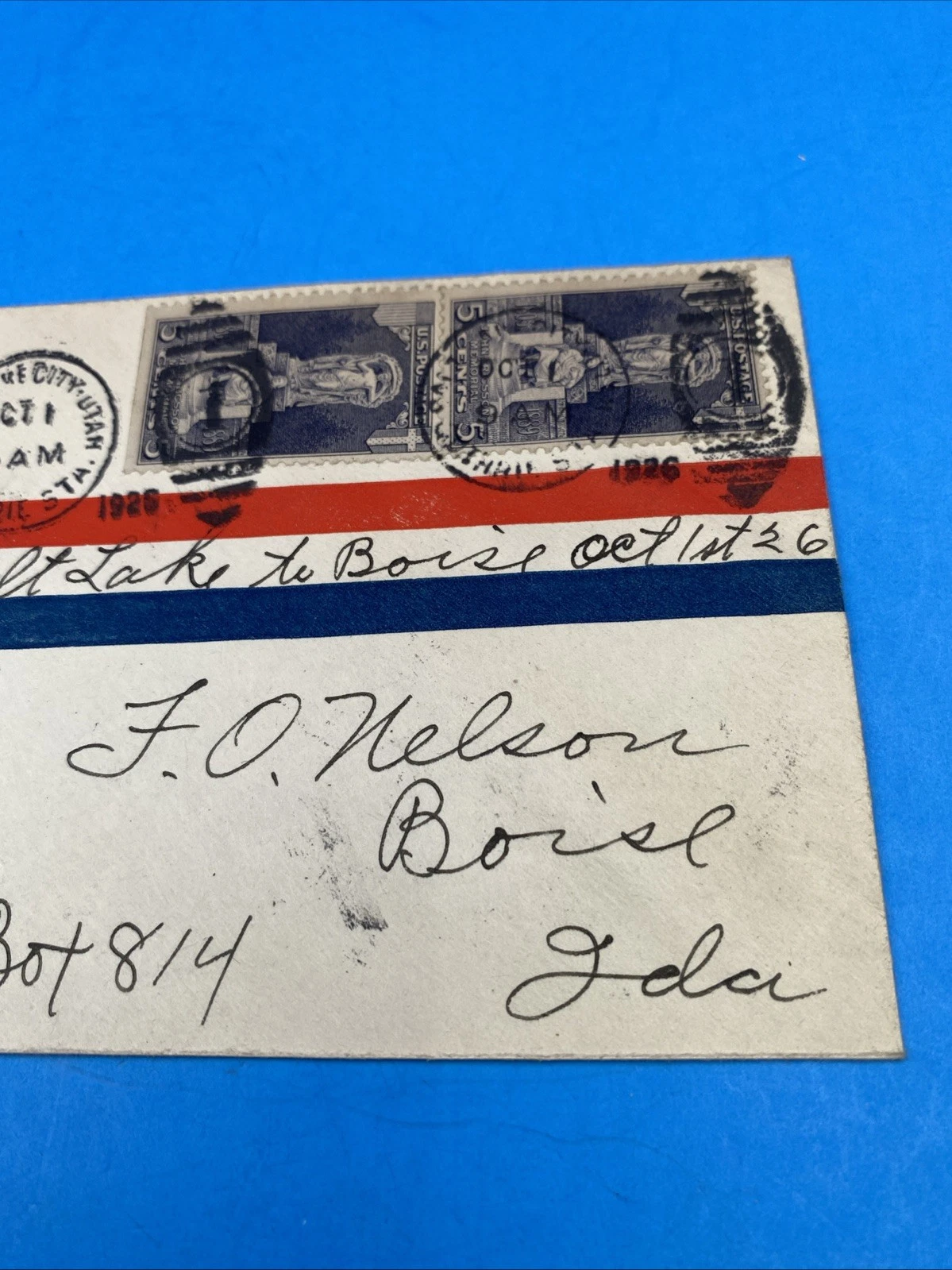 1926 First Flight CAM-5 Airmail Cover Salt Lake to Boise, Oct 1, #628 x2 - Image 3