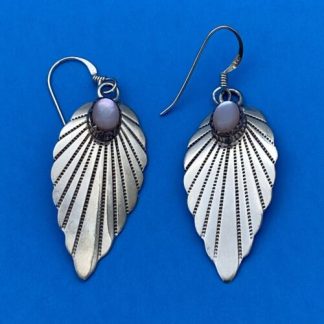 KF Native American Sterling Silver Mother Of Pearl Feather Earrings