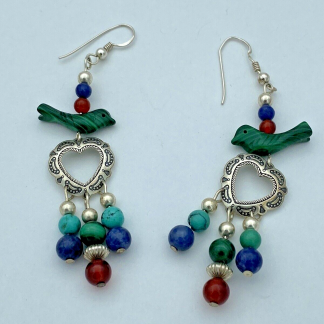 Vintage Native American QT Quoc Multi Gemstone Bead Sterling Silver Earrings