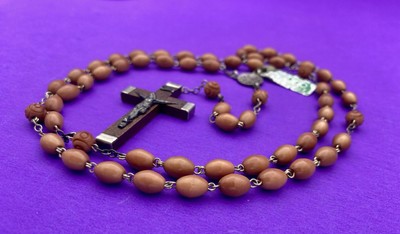 Vintage Wood Coco Veritable Rosary, FRANCE, Virgin Mary & Child Christianity 20" - Image 4