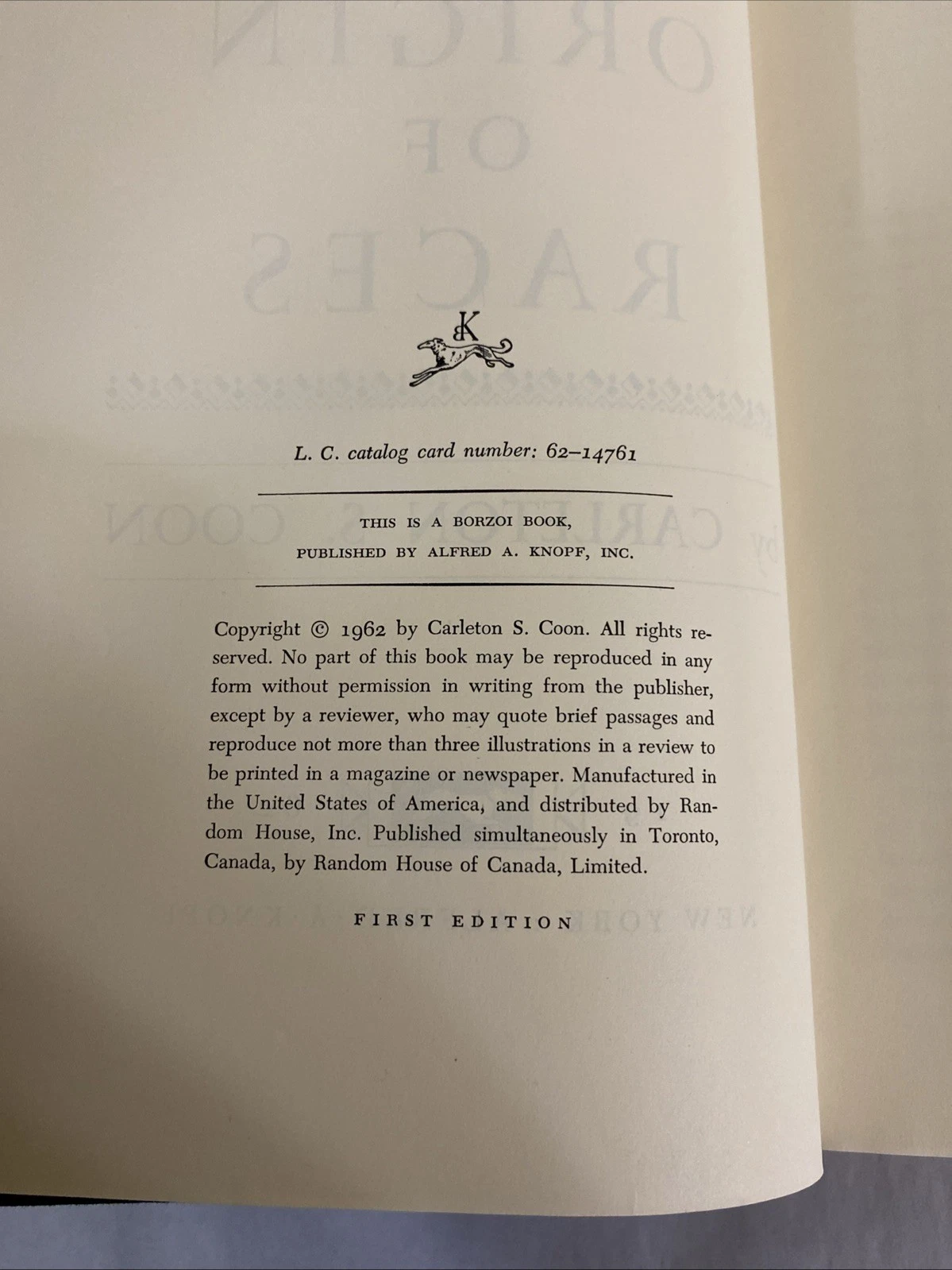 1962 First Ed The Origin of Races Carleton S. Coon Knopf Borzoi Hardcover Anthro - Image 8