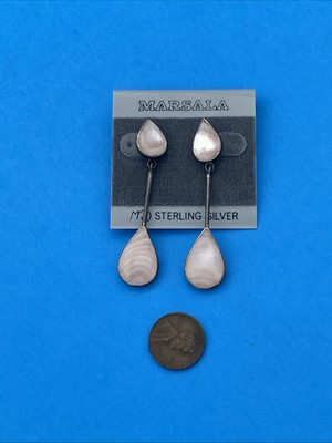 Marsala Sterling Silver Earrings Made In Thailand Dangling Mother of Pearl Pink - Image 2