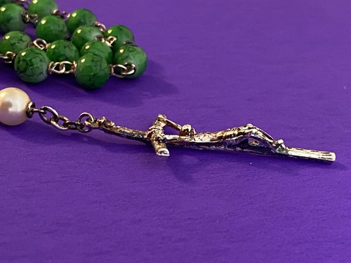 Pope John Paul II- Green Glass Beads Rosary, Italy, Catholic, 20” - Image 5