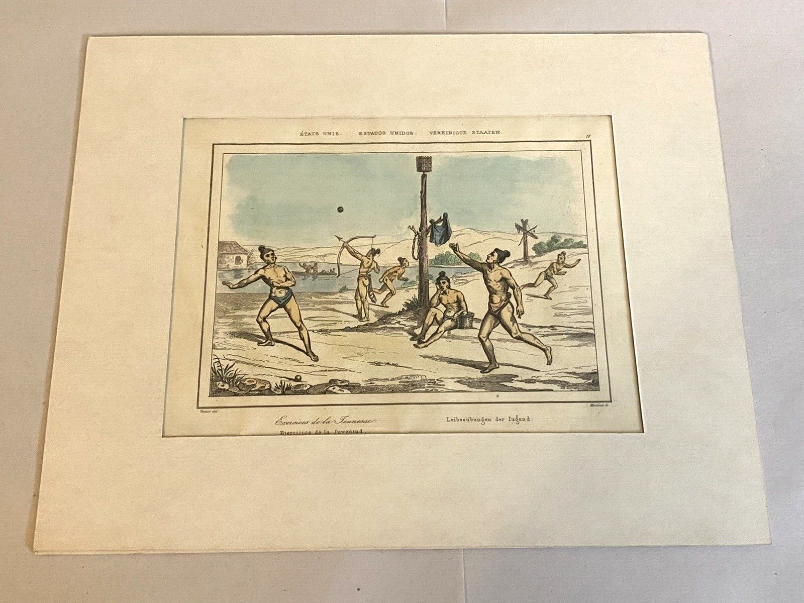 American Indians Training of the Warriors - Exercises - Colored Engraving 1841 - Image 2