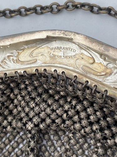 Antique Victorian Art Nouveau, German Silver, Mesh Chainmail Purse Needs Repair - Image 10
