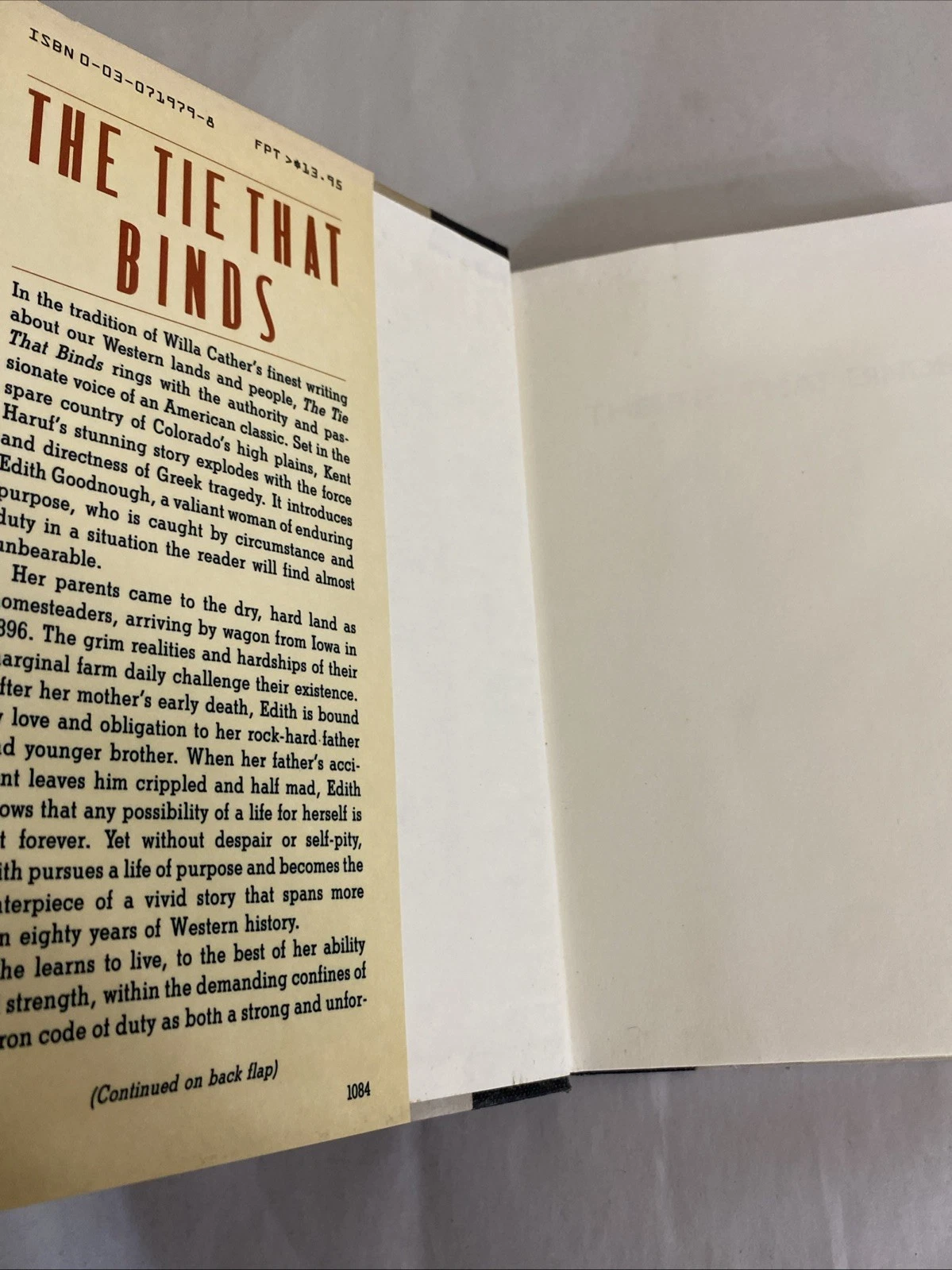1984 The Tie That Binds Kent Haruf First Edition 1st Printing w/ Dust Jacket HRW - Image 2