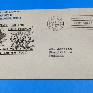 1945 Harlingen AAF Army Gunnery School cover Free French patriotic cachet FREE
