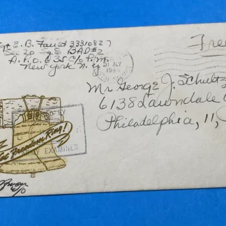 WWII 1944 Patriotic Cover APO 635 Let Freedom Ring Gold Cachet Censored E/O