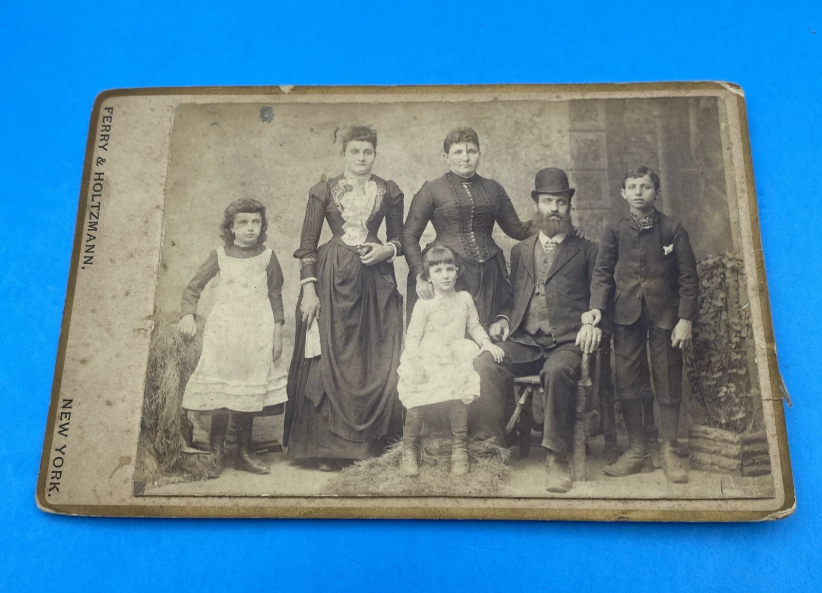 c1880s New York Victorian Family Cabinet Card Perry & Holtzmann 136 Bowery Photo