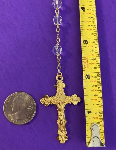 Vintage Faceted Crystal Rosary w/box, Pewter, Virgin Mary, Christianity, 22” - Image 6
