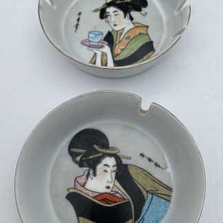 Two Vintage MCI Geisha Ceramic Ashtrays Made in Japan