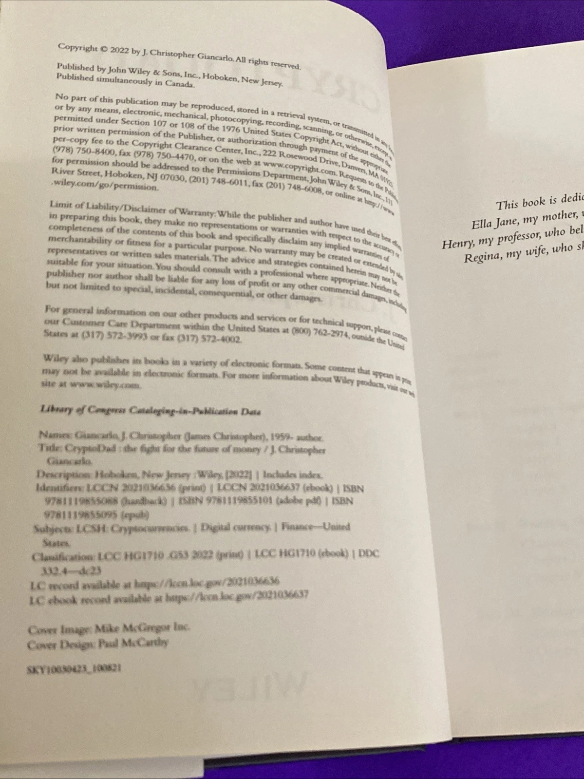 Signed CryptoDad J Christopher Giancarlo HC DJ 2021 Crypto Regulation Book Wiley - Image 5