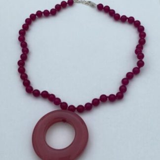 Vintage Pink Fancy Cut Agate And Quartz With Sterling Silver Necklace 18”-20”