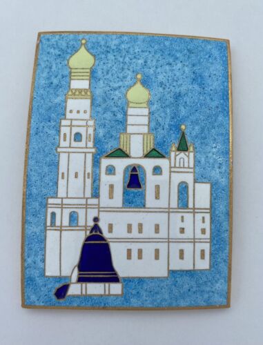 Vintage Russian Gzhel Enamel Souvenir Plaquette- Blue & White