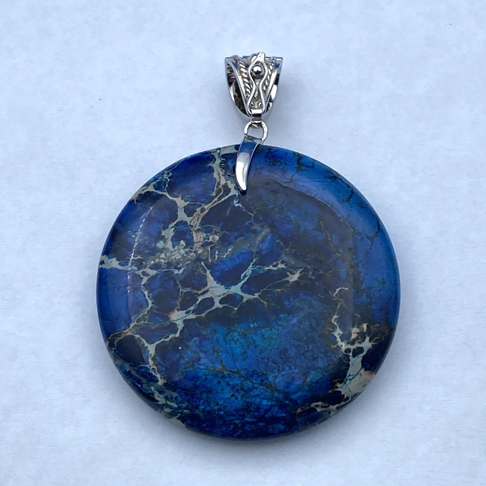 Vintage Lucas Lameth Sterling 925 Large Blue Jasper Pendant 28.8g Signed - Image 3