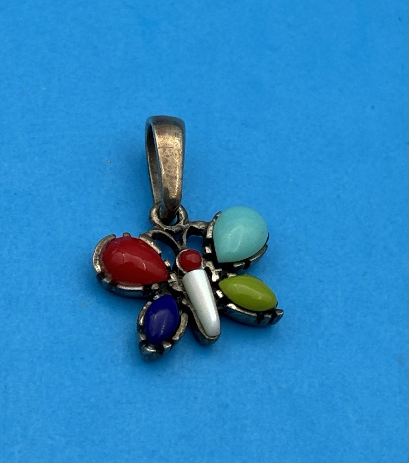 Vtg Silpada Sterling Silver 925 Butterfly Pendant, Turquoise, Coral, Lapis, MOP - Image 2