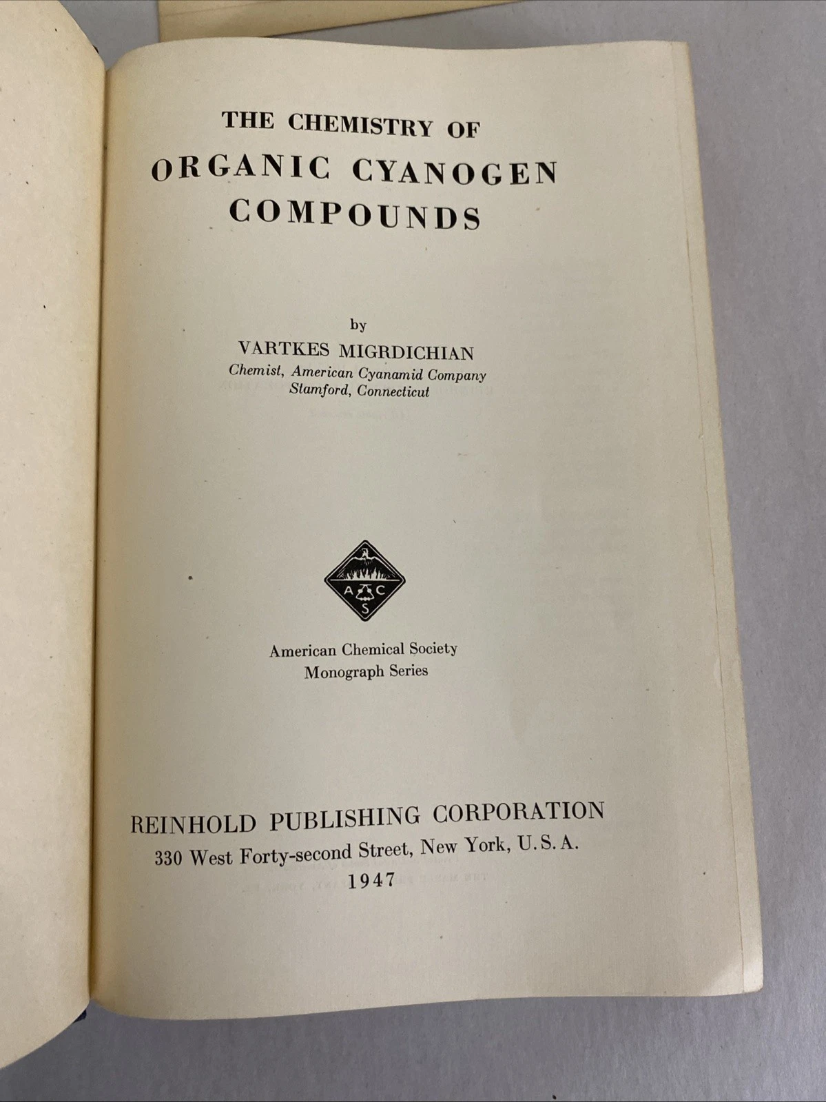 1947 ACS Monograph 105 Organic Cyanogen Comps Migrdichian Tuthill BNL w Ephemera - Image 3