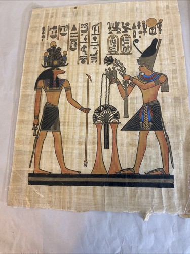 Two Egyptian Painting on papyrus paper with certificate from Delta papyrus - Image 3