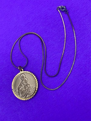 Vtg Our Lady of Mount Carmel/Mary Pendant Necklace, Gold-Toned, Christianity - Image 12