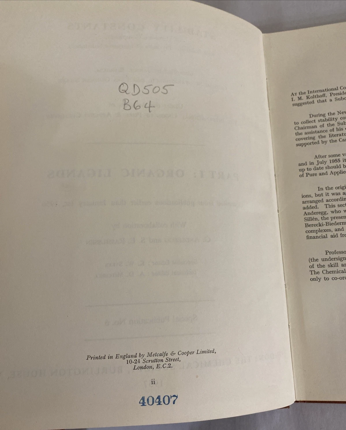 Stability Constants Pt I Organic & Pt II Inorganic Ligands Chem Soc 1957-58 2Vol - Image 6