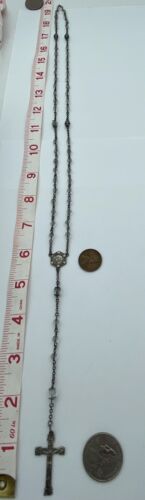 Vtg Rosary Clear Crystal Beads, Sterling Silver, Virgin Mary, Jesus Christianity - Image 3