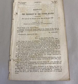 1850 Senate Doc [21]: Taylor on Refining CA Gold & Mint Coinage Report, 7pp