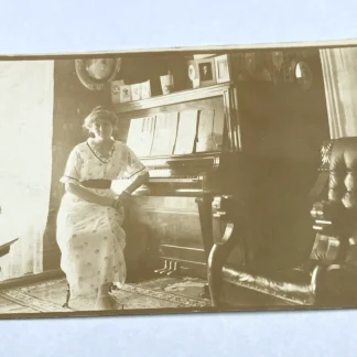Antique RPPC Woman at Upright Piano Parlor Scene c.1910s AZO Real Photo