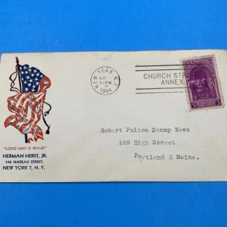 1944 Church St Annex NY Cover to Fulton Stamp News w/ Washington 3¢ Stamp