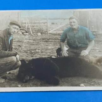 1935 Bear Hunt Snapshot Photo, Two Hunters & Dogs, Lightly Hand-Tinted Cheeks US