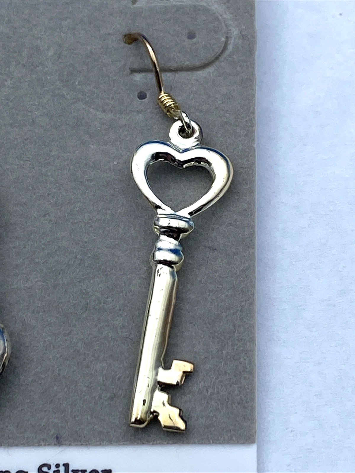 Vintage Forever New Heart Lock Key Earrings NOS Original Card Sterling Silver - Image 3