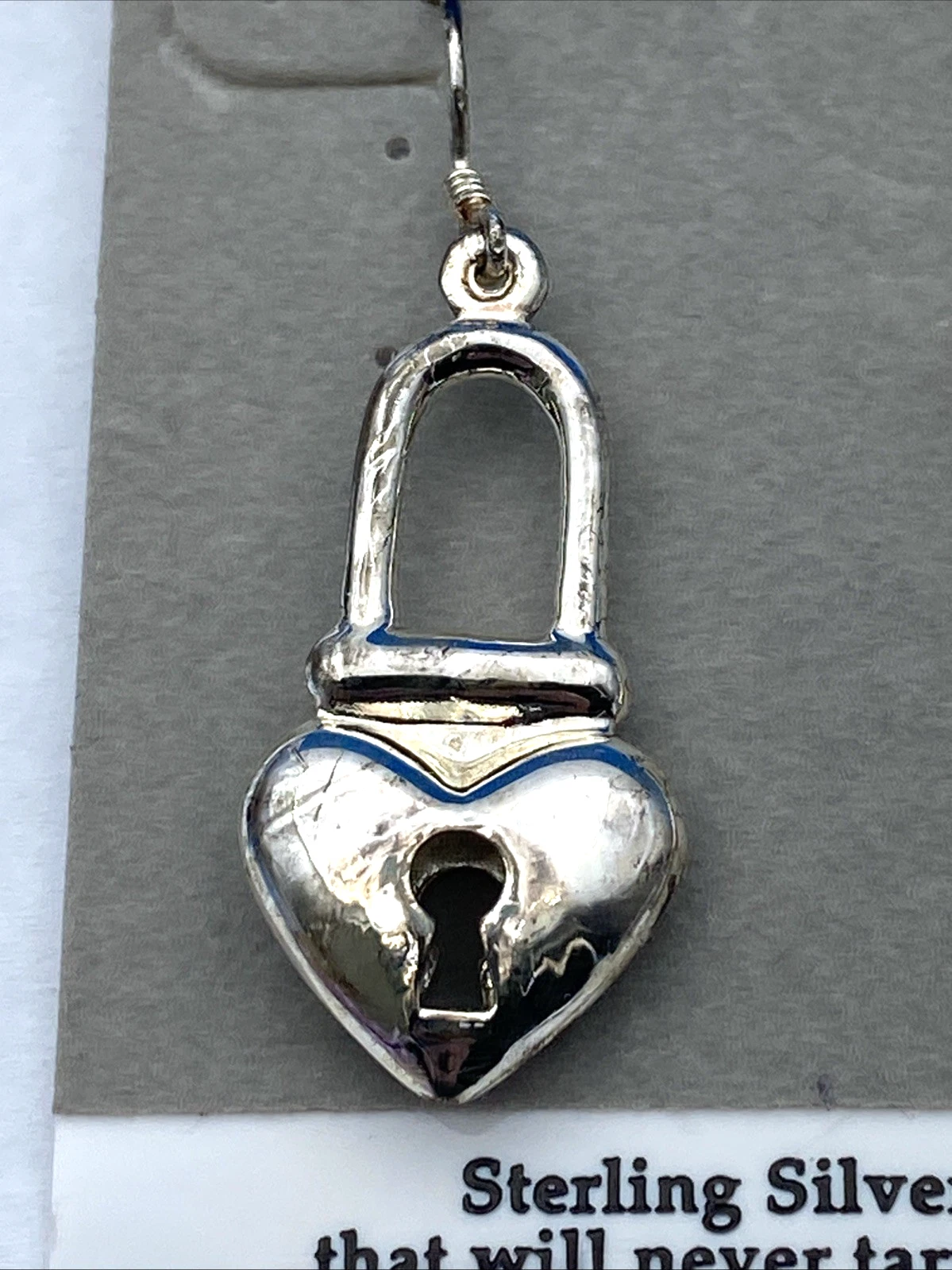 Vintage Forever New Heart Lock Key Earrings NOS Original Card Sterling Silver - Image 2