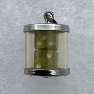 Two Vintage movable Green dice inside a canister gambling sterling charm