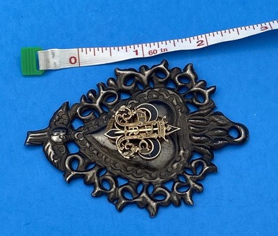 Vintage EX VOTO SACRED HEART Silver Tone Pendant - Image 6