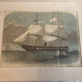 Rare 1856 Hand-Colored Engraving of USS Merrimac – Gleason’s Pictorial