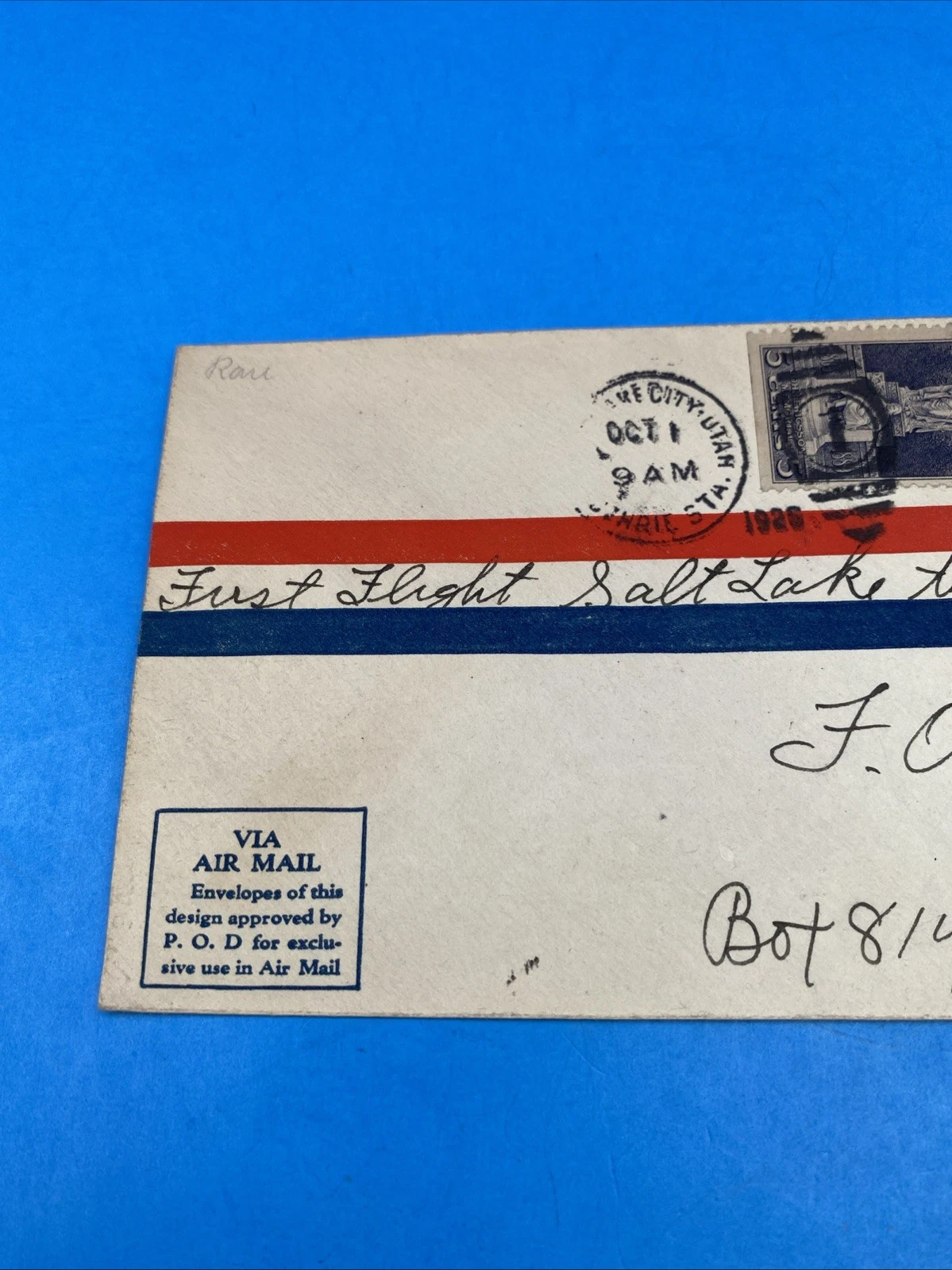 1926 First Flight CAM-5 Airmail Cover Salt Lake to Boise, Oct 1, #628 x2 - Image 2