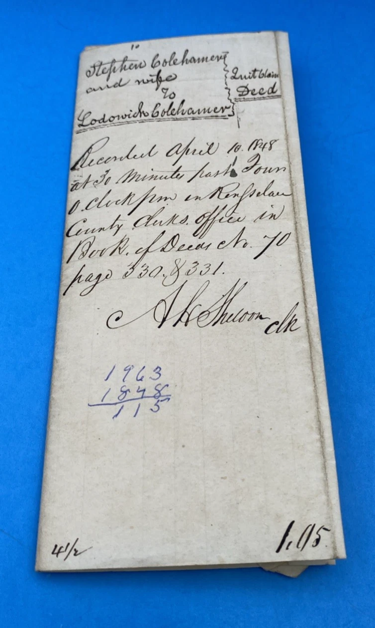 1848 Dutchess County NY Quitclaim Land Deed Stephen Christina Lodowick Colehamer - Image 6