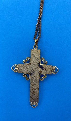 Vintage, Regal Gems, Rhinestone Gold Tone Cross Pendant Necklace, Christianity - Image 7
