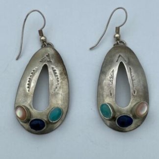 JP Native American Sterling Silver Signed Multi Stone Earrings