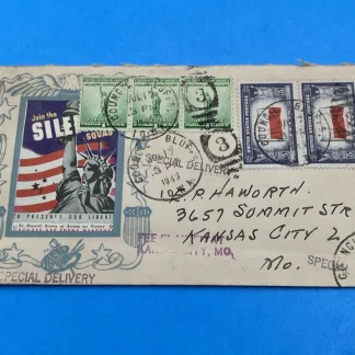1943 Special Delivery Patriotic Cover w/ Poland Flags, A4V Silence Squad, IA–MO