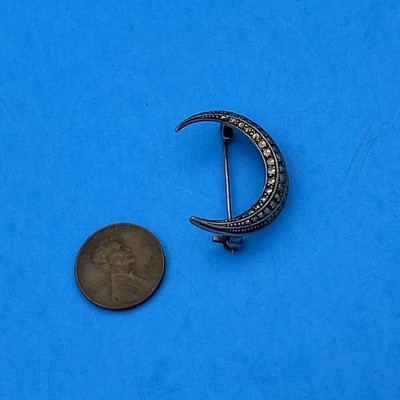 Vintage Sterling Silver And Marcasite Crescent Moon Pin - Image 3