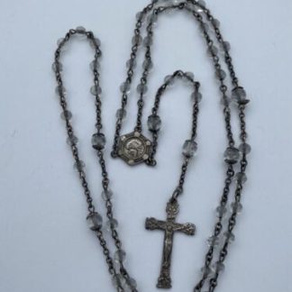 Vtg Rosary Clear Crystal Beads, Sterling Silver, Virgin Mary, Jesus Christianity