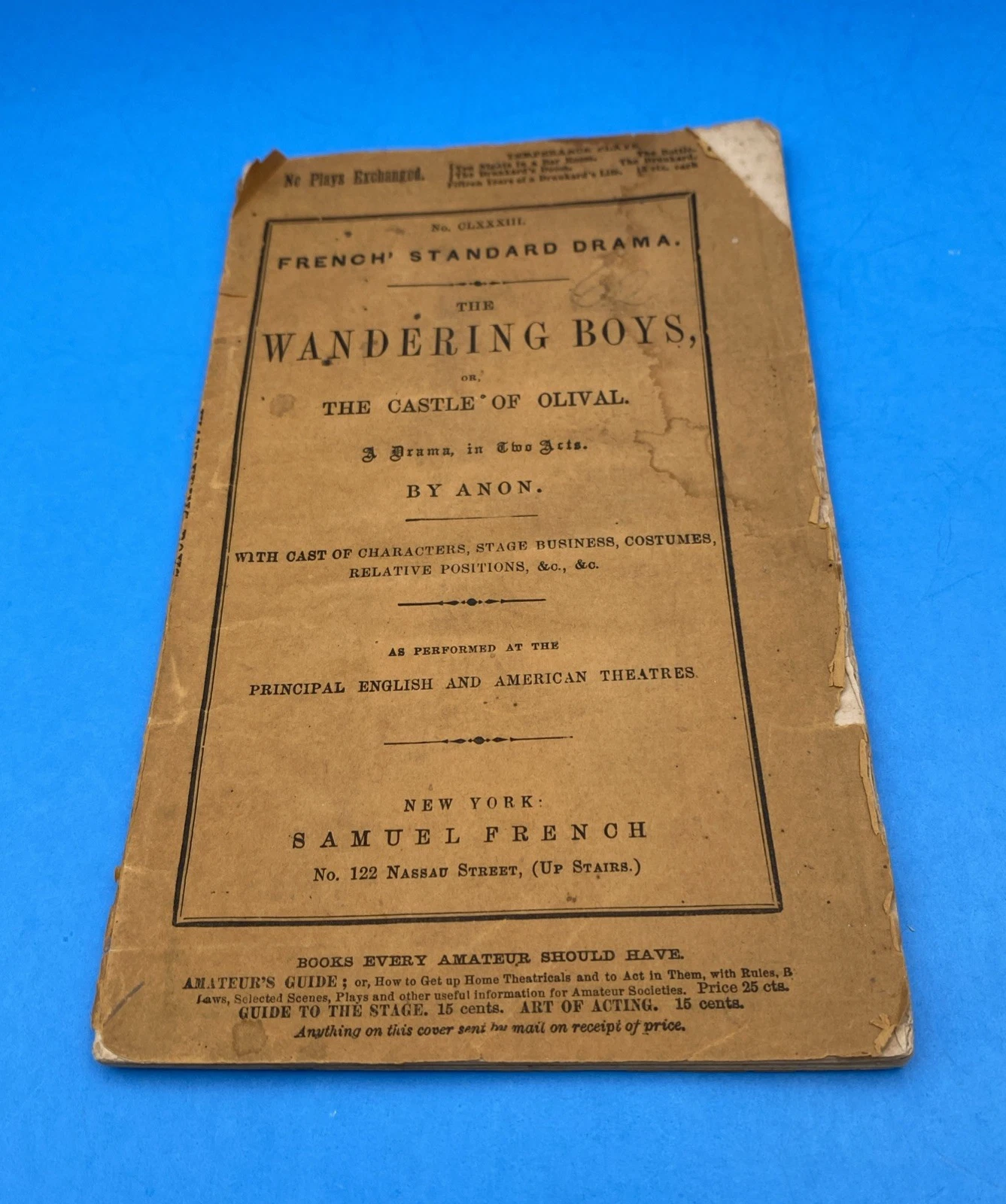 1850s Samuel French Wandering Boys Castle of Olival Acting Edition Drama Rare NY