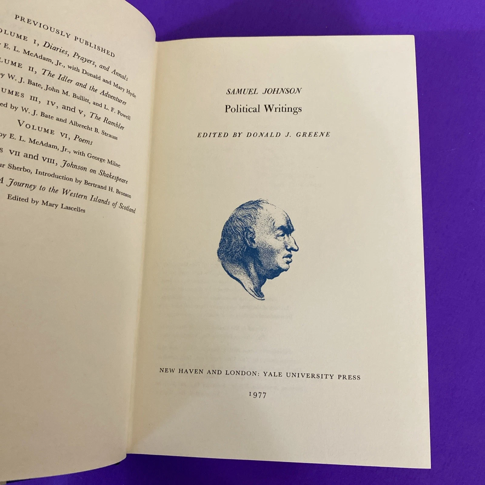 Yale Samuel Johnson Political Writings Vol 10 HC DJ 1977 Private Owner - Image 7