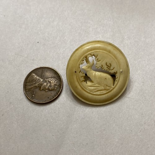 Antique Circular Hand Carved Deer Antler Stag Brooch - Image 3