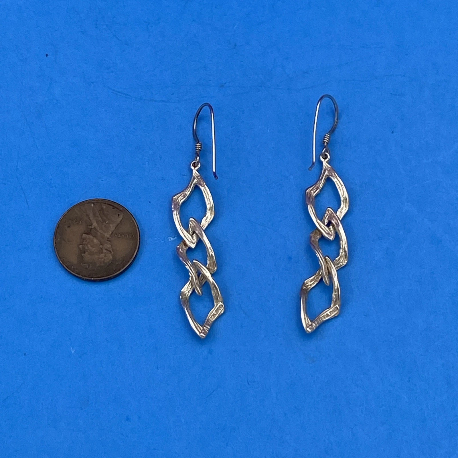 Vintage Sterling Silver Modernist Twisted Flame Dangle Earrings - Image 2