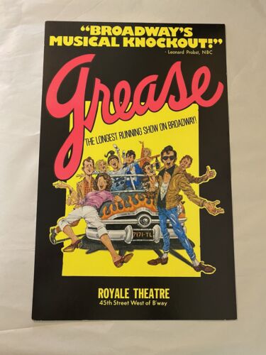 "GREASE” MUSICAL BROADWAY ROYALE THEATRE WINDOW CARD POSTER 14"X22"