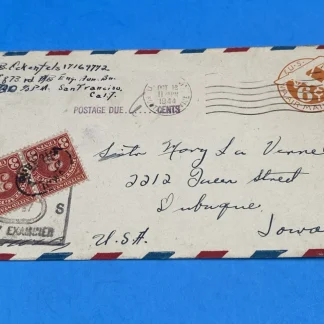 1944 APO 920 Biak WWII UC4 6¢ Airmail Cover Censored Postage Due Pair of 3¢ dues