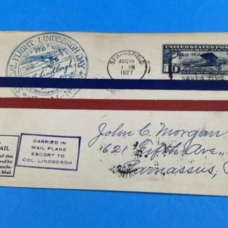 1927 Lindbergh Day Special Flight Cover w/ Blue Ink Stamp & Airmail Transit