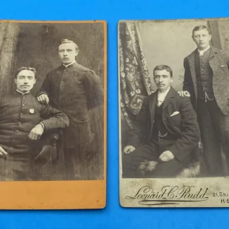 Pair 1890s Newcastle cabinet cards, Gay Interest, Rudd & Ainsclough