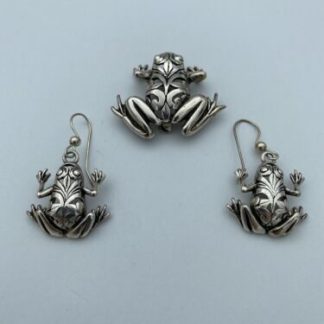 Vintage Francisco Sanchez Citali Frog Sterling Silver 925 Brooch Pin & Earrings
